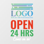 Rood Groen Open 24 uur Voeg uw bedrijfslogo toe Raamsticker (Vel)