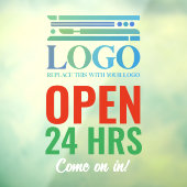 Rood Groen Open 24 uur Voeg uw bedrijfslogo toe Raamsticker (Vel 3)