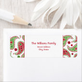Rood & Groen Paisley Kerstmis Adreslabel Etiket (Insitu)