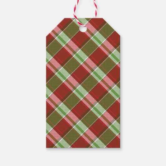 Rood Groen Plaid Kerstvakantie gepersonaliseerd Cadeaulabel (Voorkant)