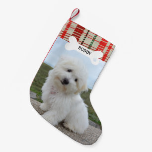 Rood Groen Plaid Rustieke Hond Bone Pet Foto Kleine Kerstsok