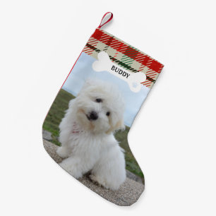 Rood Groen Plaid Rustieke Hond Bone Pet Foto Kleine Kerstsok