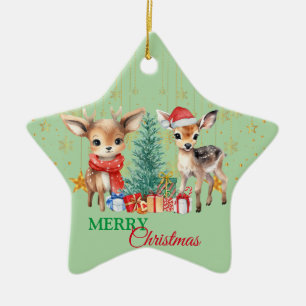 Rood Groen rendier Kerstman Prettig Kerstfeest Keramisch Ornament