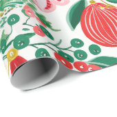 Rood Groen Retro Bloemen Kerst Wrapping Paper Cadeaupapier (Rol Hoek)