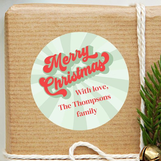Rood Groen Retro Vrolijk Kerstmis Custom Ronde Sticker