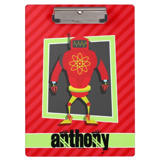 Rood & Groen Robot; Scarlet Red Stripes Klembord (Voorkant)