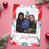 Rood Groen Roze Kerstmis Geplaagd Fotokaart Feestdagenkaart