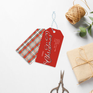 Rood Groen Rustiek Vrolijk Kerstmis Custom Cadeaulabel