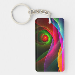 Rood Groen Sinaasappel Modern Abstract Kunstpatroo Sleutelhanger