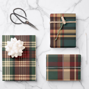 ROOD GROEN TAN WINTERVAKANTIE PLAID PATROON INPAKPAPIER VEL