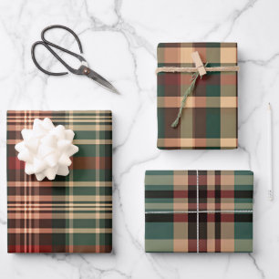 ROOD GROEN TAN WINTERVAKANTIE PLAID PATROON INPAKPAPIER VEL