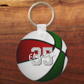 Rood groen team kleuren bulk of enkele basketbal sleutelhanger (Voorkant)