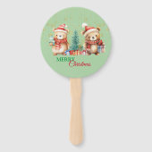 Rood Groen Teddybeer Santa Vrolijk Kerstfeest Handwaaier (Achterkant)