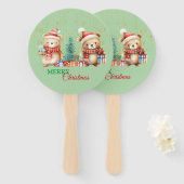 Rood Groen Teddybeer Santa Vrolijk Kerstfeest Handwaaier (Voorkant en achterkant)