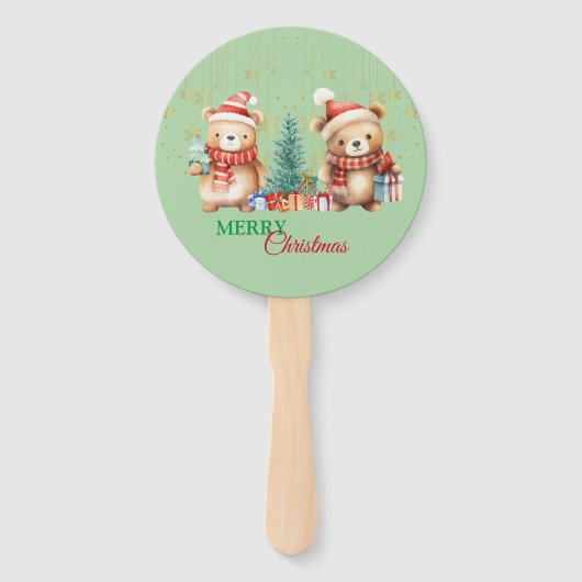 Rood Groen Teddybeer Santa Vrolijk Kerstfeest Handwaaier (Voorkant)