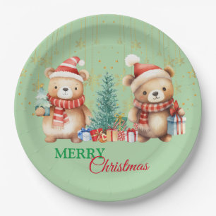 Rood Groen Teddybeer Santa Vrolijk Kerstfeest Papieren Bordje