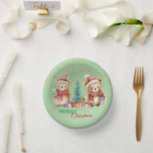 Rood Groen Teddybeer Santa Vrolijk Kerstfeest Papieren Kommen