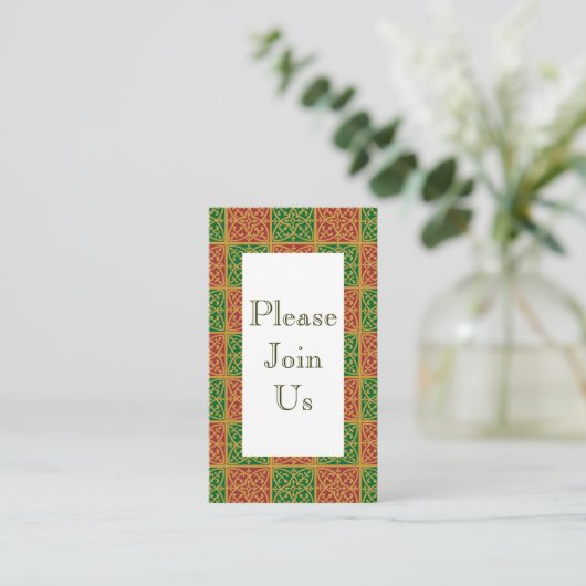 Rood Groen Vakantie Patroon Uitnodiging Visitekaar Informatiekaartje (Staand voorkant)