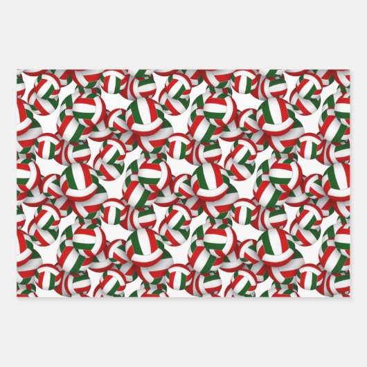 Rood Groen Volleyballen Team Viering Verjaardag Inpakpapier Vel (Voorkant)