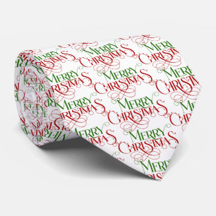 Rood & Groen Vrolijk Kerstfeest Retro Typografie Stropdas