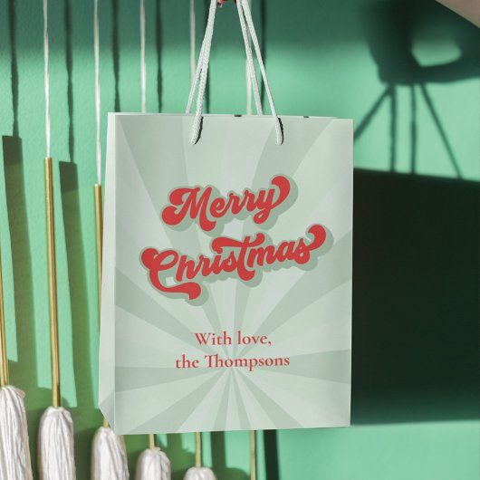Rood Groen Vrolijk Kerstretro Custom Medium Cadeauzakje