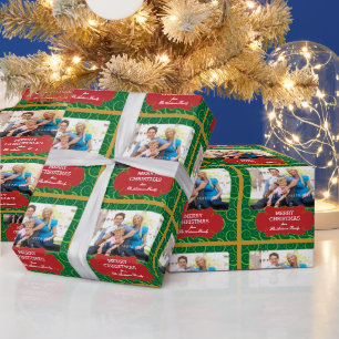 Rood & Groen wervelpatroon Foto Kerstmis Cadeaupapier