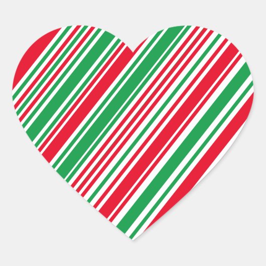Rood Groen Wit Candy Cane Strips Hart Sticker (Voorkant)