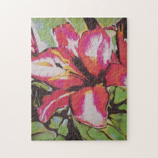 Rood groen wit en zwart leliebloemen abstract legpuzzel (Verticaal)