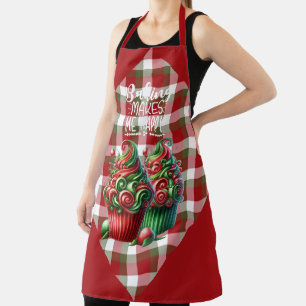 Rood groen wit geruit kerstcupcakes schort