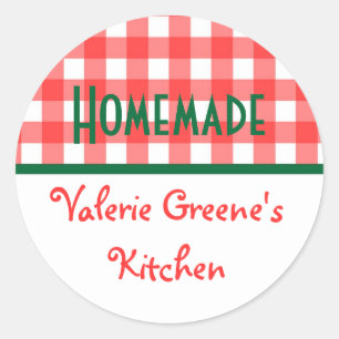 Rood groen wit gingham zelfgemaakte food label zeg