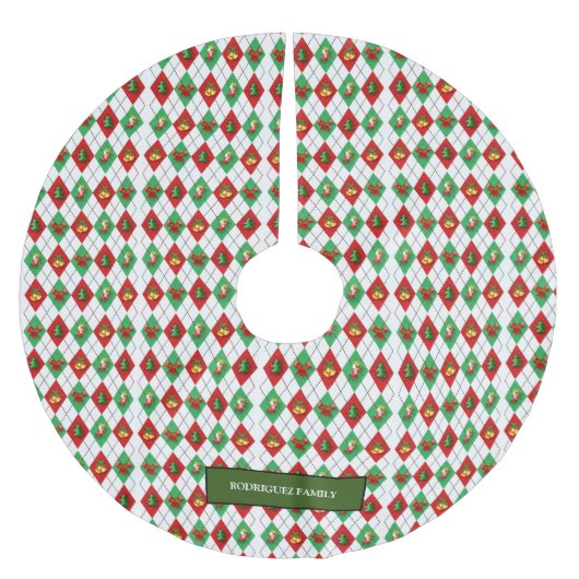 Rood groen wit kerstpatroon monogram naam kerstboom rok (Voorkant)