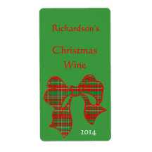 Rood Groen Wit Plaid Bow Vakantie Wijn Label