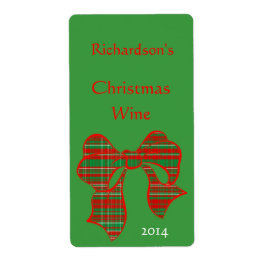 Rood Groen Wit Plaid Bow Vakantie Wijn Label