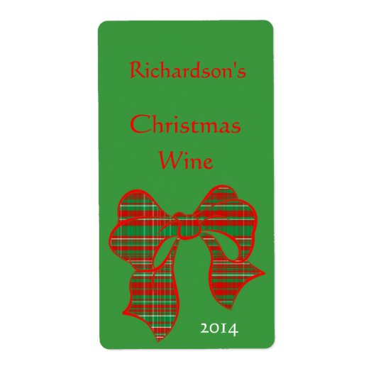 Rood Groen Wit Plaid Bow Vakantie Wijn Label (Voorkant)