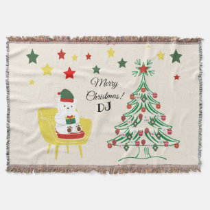 Rood Groen Wit Ster Beer Monogram Vrolijk Kerstfee Deken
