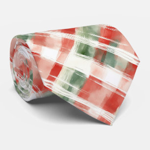 Rood Groen Witte Kerst Waterverf Schotlandse ruit Stropdas