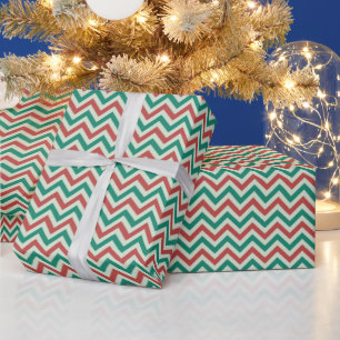 Rood Groen Witte Moderne Zig Zag Kerstmis Cadeaupapier