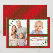 Rood, groen, witte strepen, lichte kerstKaart (Voorkant / Achterkant)