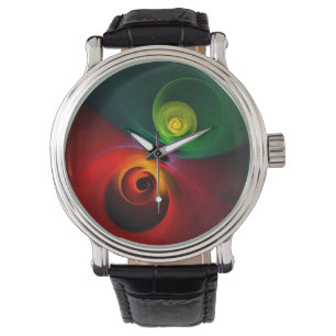 Rood Groen Yin Yang Modern Abstract Kunstpatroon # Horloge