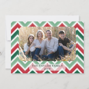 Rood Groen Zig Zag Chevron Familie Foto Kerstmis Feestdagenkaart