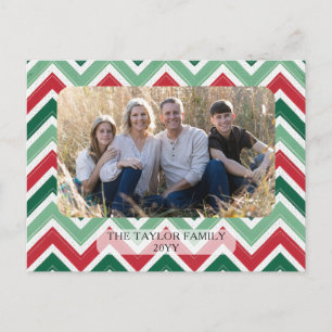Rood Groen Zig Zag Chevron Familie Foto Kerstmis Feestdagenkaart