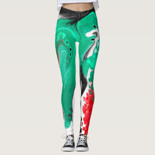 Rood, groen, zwart en wit marmer fluid Art Leggings