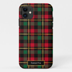 Rood, Groen, Zwart & Goud Kerstmis Plaid iPhone 11 Hoesje