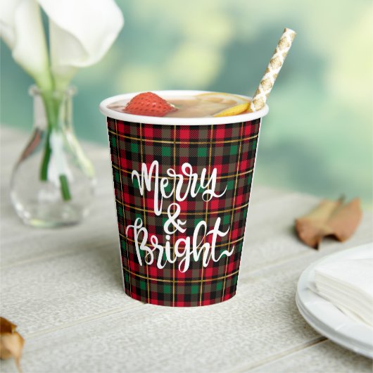 Rood, Groen, Zwart & Goud Kerstmis Plaid Papieren Bekers (Insitu)