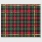 Rood, Groen, Zwart & Gouden Kerstbuffel Plaid Cadeaupapier (Vlak)