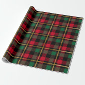 Rood, Groen, Zwart & Gouden Kerstbuffel Plaid Cadeaupapier (Uitgerold)