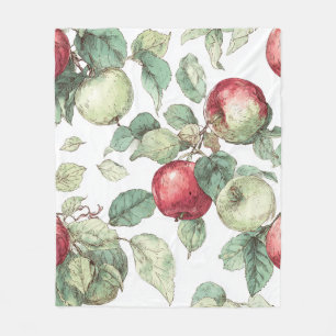 Rood Groene Appelvrucht Patroon Waterverf Rustiek Fleece Deken