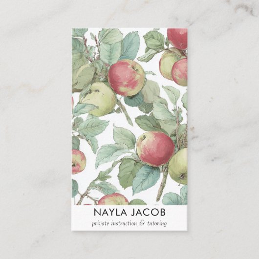 Rood Groene Appelvrucht Patroon Waterverf Rustiek Visitekaartje (Voorkant)