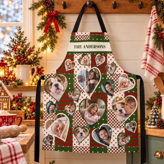 Rood groene kerst patchwork familie foto collage schort