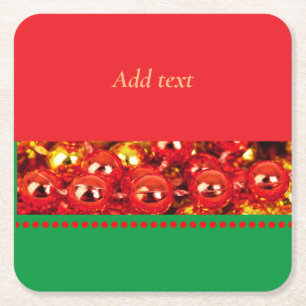Rood-groene kersttemplate vierkante kartonnen onderzetter
